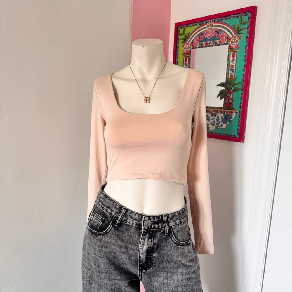 Forever 21 Pale Pinky Beige Long Sleeve Crop Top